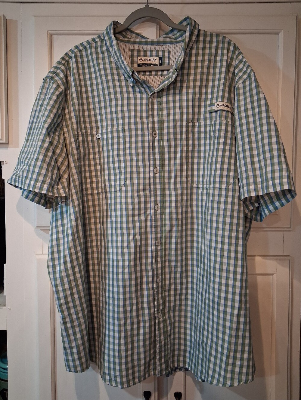 Magellan Outdoors Men's Classic Fit 4XL Check Short Sleeve Button-Up, UPF 15